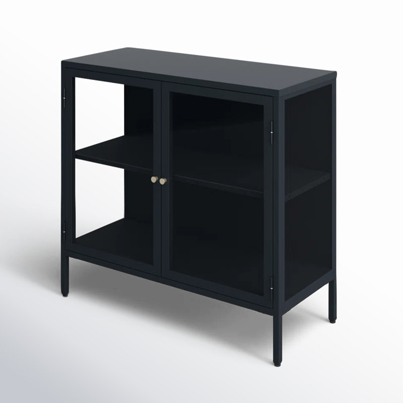 Black and Gold Metal Glass-Paned Storage Cabinet