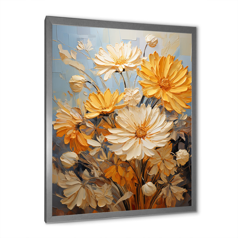 Yovanna Chrysanthemums Autumn Gold Patchwork II, H 20 po x l 12 po x P 1 po, Cadre photo argenté