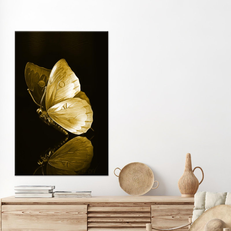 Impression sur toile métallique papillon: art mural animal élégant, 1P or encadré, 102,4 po H x 47,3 po l