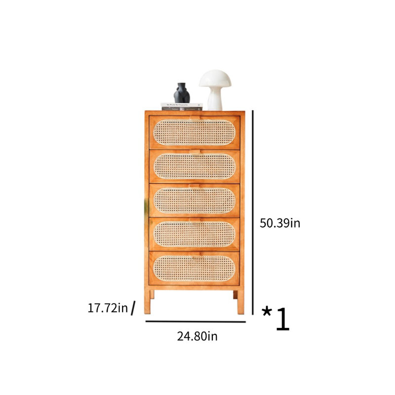 Large Capacity Solid Wood Rattan Accent Cabinet Accent Chest