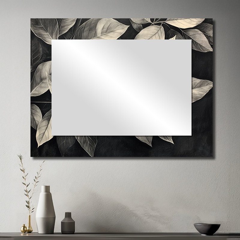 Grey Rustling Autumn Leaves II - Floral Mirror Wall Art - Printed On Metal, 30" x 40"