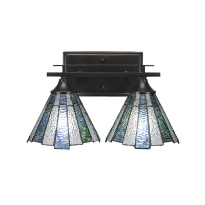 Uptowne 2 Light Bath Bar Shown In Dark Granite Finish With 7" Sea Ice Art Glass
