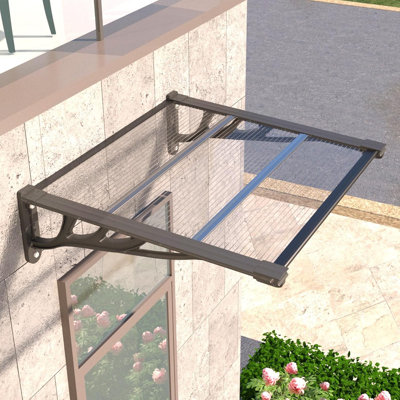 Auvent de porte de 35 po de profondeur avec auvent modulaire épissé pour l'extérieur, porche, patio, terrasse, feuille de polycarbonate, protection contre les rayons UV, la pluie et la neige, 40 po de largeur, transparent