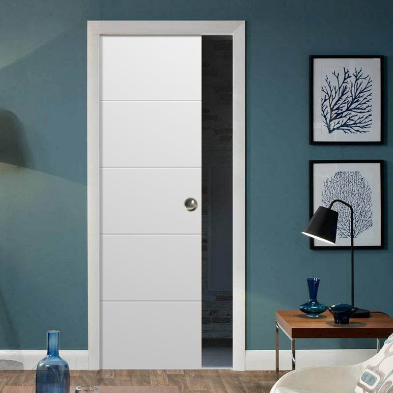 Porte française coulissante avec | Planum blanc mat 0770 peint | Kit de garniture de quincaillerie de rail | Portes robustes intérieures en bois massif pour chambre à coucher