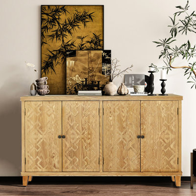 59" Brown Console Cabinet For Entrance, Doors And Elegant Appearance Design Noble