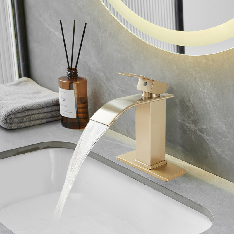 Waterfall Single Hole Single-Handle Low-Arc Bathroom Faucet, Brushed Gold