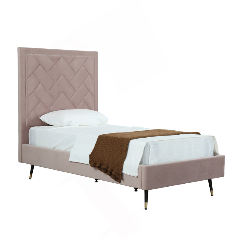 Lit tapissier en velours Crosby, Simple, Rosé
