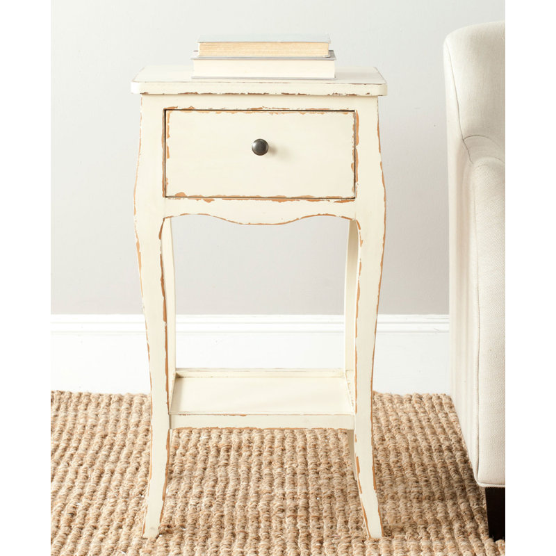 Table de chevet élégante avec tiroir de rangement et tablette de rangement d'inspiration française moderne L 17 po