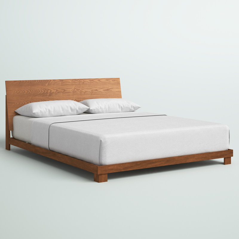 Poitra Ash Walnut Finish Platform Bed in Queen Size, 32.4'' H X 63.9'' W X 85.75'' L, Queen