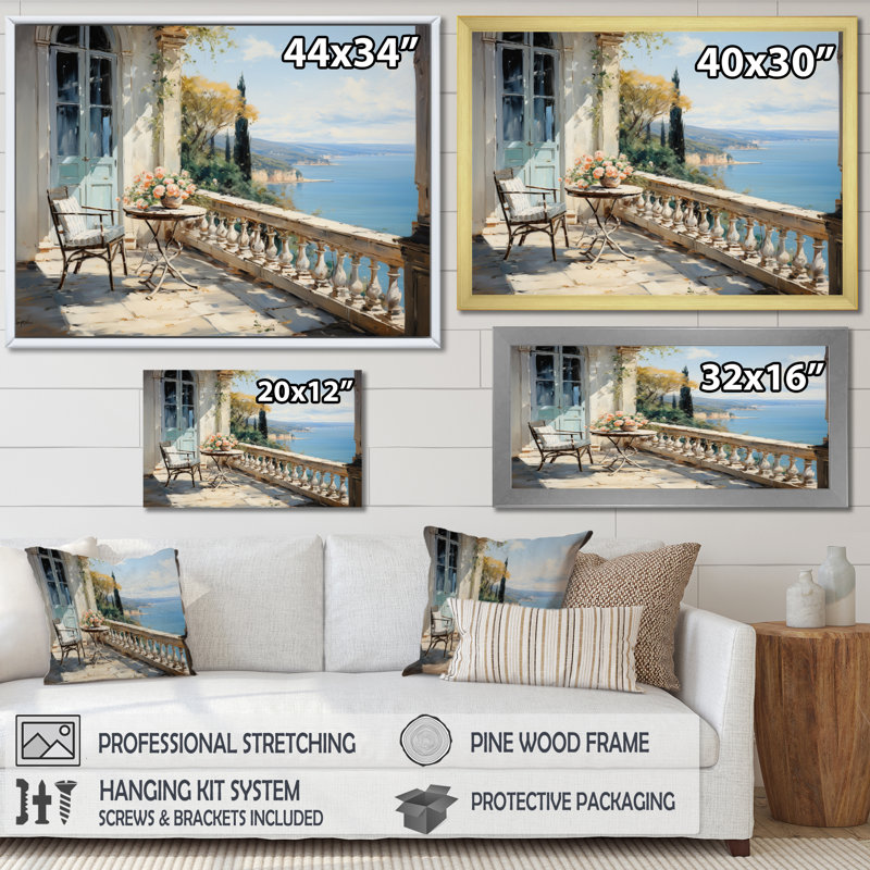 Almarine French Coastal Retreat à St Tropez - Reproduction, H 12 po x l 20 po x P 1 po, Cadre doré simple