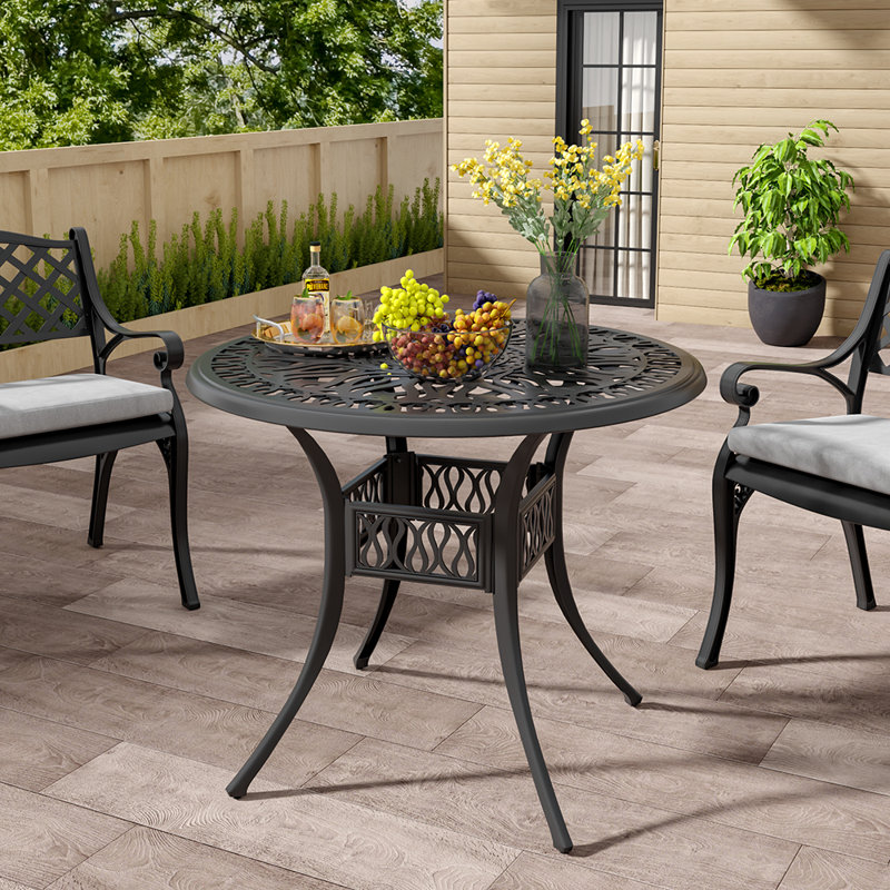 Callendale Round Metal Outdoor Bistro Table With Umbrella Hole , 91cm cm W 91cm cm D, Black