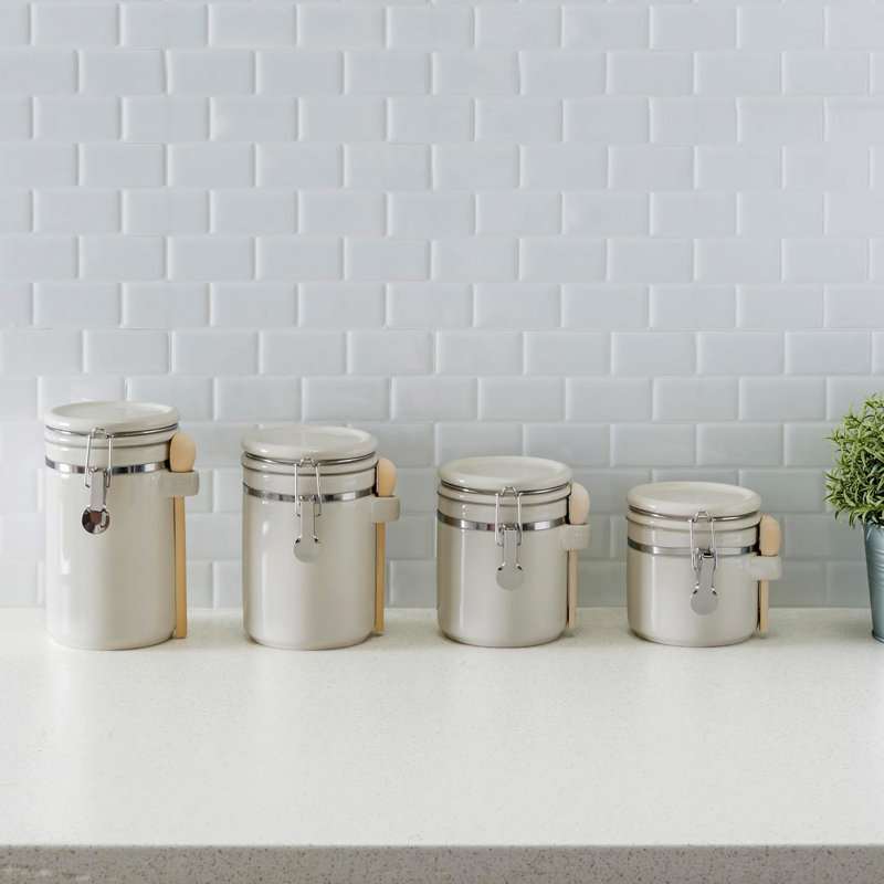 Glass Canister - Set of 4, Beige