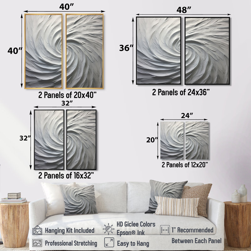 «White Majestic Motion - Abstract Spirals», art mural, 36" H x 48" W, Impression encadrée flottante, Black
