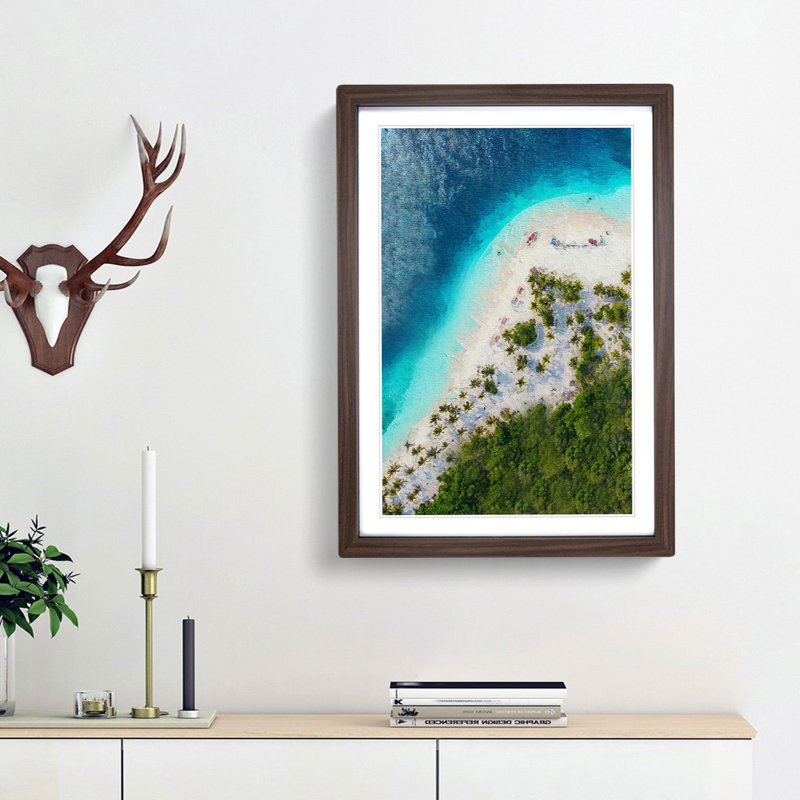 Beach In Caracas Venezuela - Single Picture Frame Painting, 45cm H x 33cm W x 2cm D, Walnut Framed