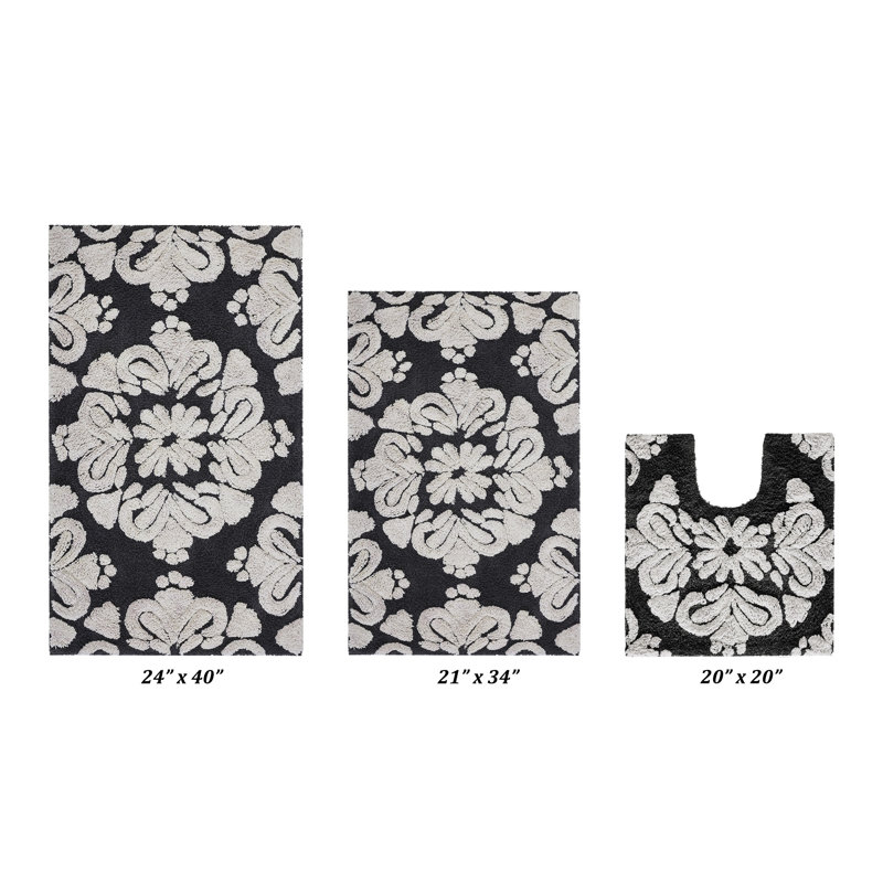 Chemash Premium 100% Cotton 1885 GSM 3-Piece Bath Rug Set, OEKO-TEX® Certified, Non-Slip Spray Latex Backing, Plush Tufted Bath Mats for Shower, Bathtub, Vanity, Sink & Toilet Areas, Super Absorbent, Machine Washable, Charcoal