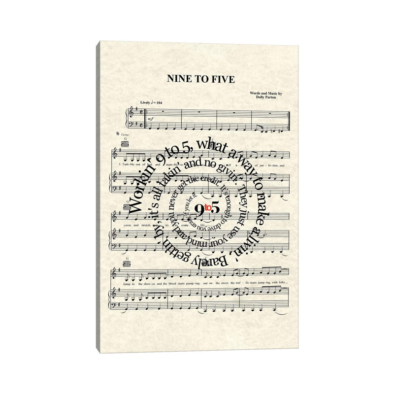 Nine To Five by WordsAndMusicArt - Wrapped Canvas Print, 20.32 cm H x 30.48 cm W