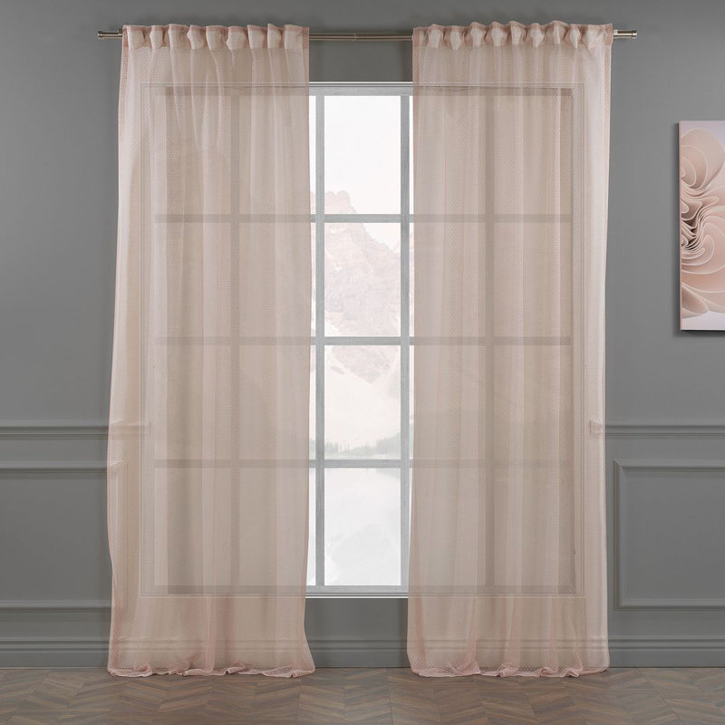 Extra Long & Extra Wide Dots Patterned Lace Single Panel Curtain, Pink, 140cm Width x 145cm Drop