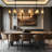 Michah 10 - Light Height Adjustable Rectangle Vintage Kitchen Island Black Chandelier with Glass Shade(Bulbs Included)-231159440