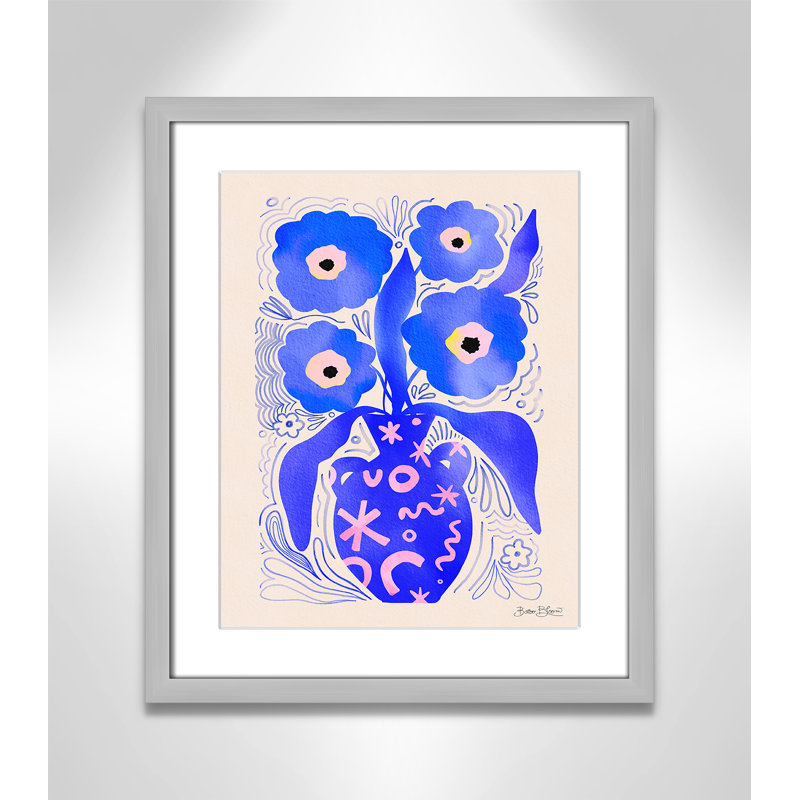 «Blue Flowers Matisse» par Bloom, Argent mat, 16'' W x 19'' H, Imprimé mat