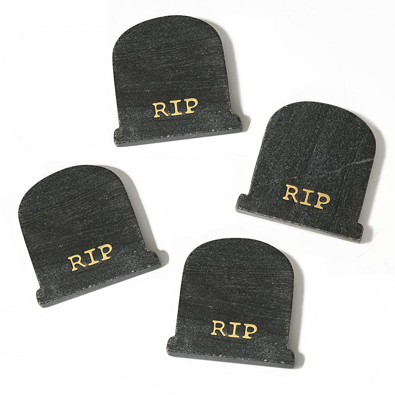 Halloween R.i.p. Ensemble de sous-verres en marbre noir avec incrustation de laiton