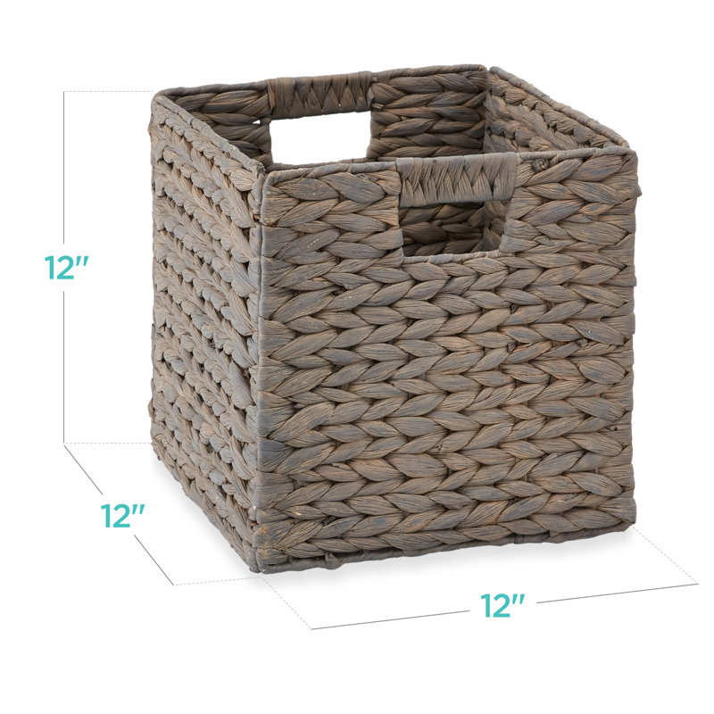 Hyacinth Storage Baskets, 5 Multipurpose Collapsible Organizers w/ Inserts, 12" H x 12" W x 12" D, Gray