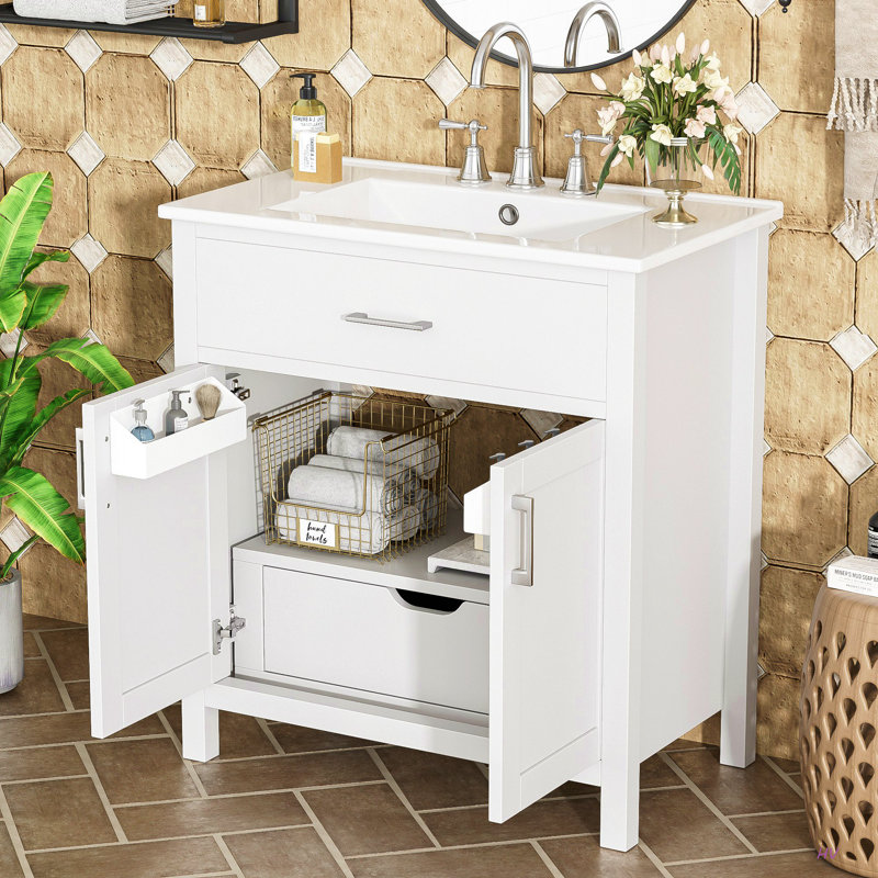 Meuble-lavabo de 30 pouces avec lavabo en céramique et beaucoup de rangement - le choix parfait pour les petites salles de bain