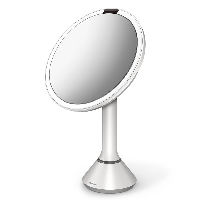 simplehuman 8" Round Sensor Makeup Mirror with Touch-Control Brightness, 5X Magnification, Cordless, White