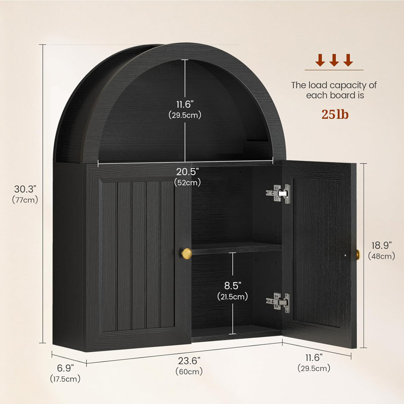 Arched Bathroom Wall Cabinet, Black