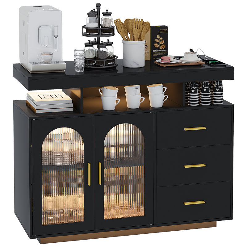 Katracy 39.37'' Sideboard With LED Light, Black