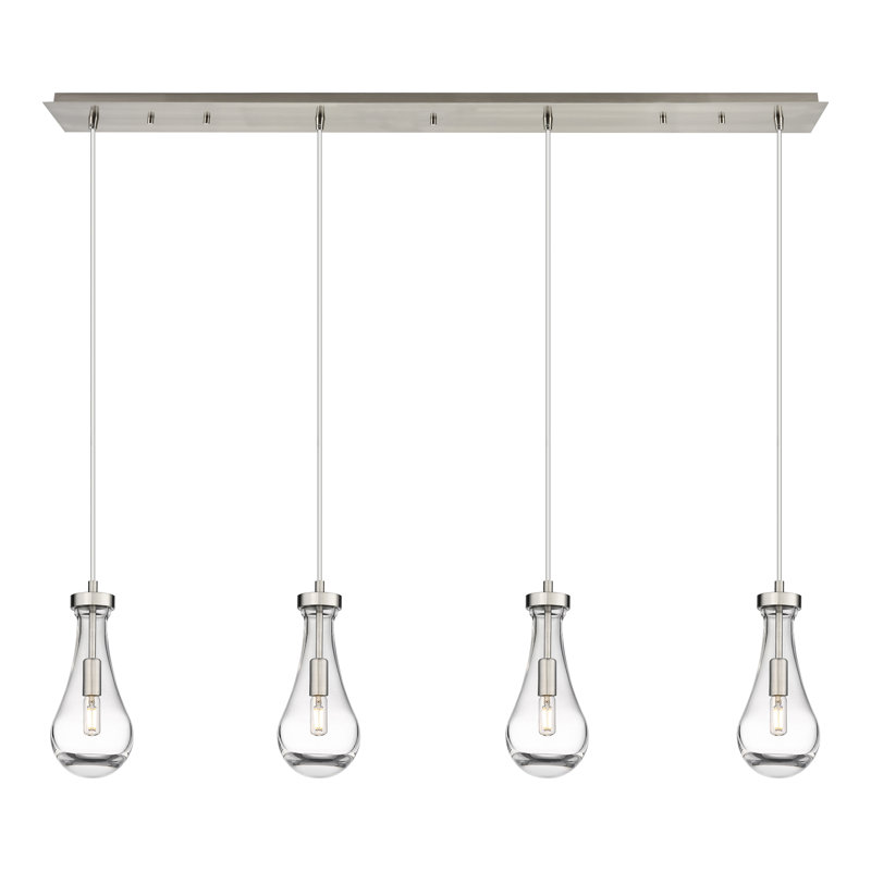 Luminaire suspendu grappe 4 lumières Halcott, Transparent, Nickel satiné brossé