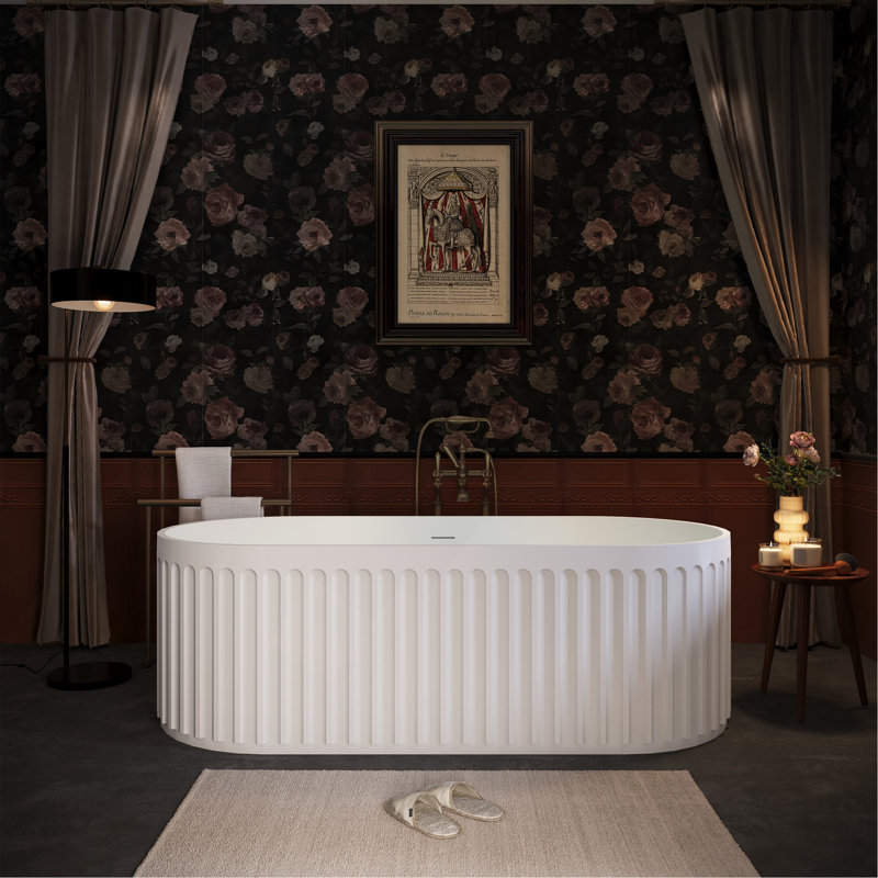 Baignoire autoportante de 67 po à surface solide, baignoire autoportante en résine d'ingénierie de luxe avec trop-plein et bonde escamotable certifiée Cupc, blanc mat