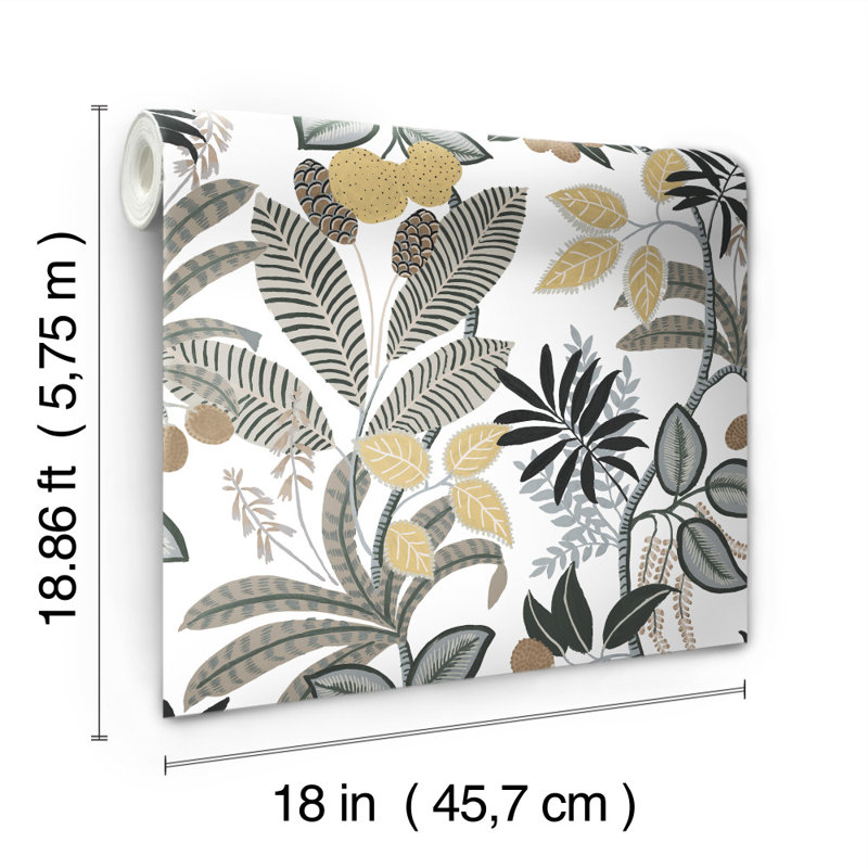 Rouleau de papier peint à peler et coller L 18,86 pi x l 18 po Pr d'écranville Funky Jungle Latvus, Blanc / Jaune