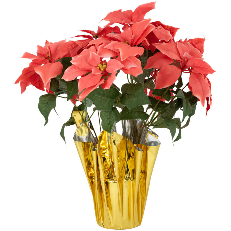 Arrangement de poinsettias, H 20 po x l 15 po x P 15 po, Rose, Or