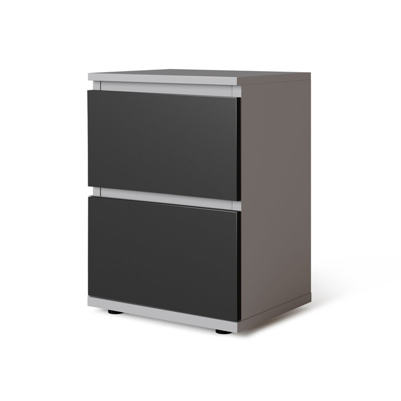 Baptistine 36cm W Particle Board / Chipboard Bedside Table, Grey/Black