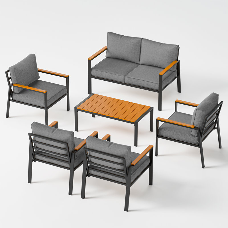 Ensemble de conversation pour l'extérieur 4 pièces, coussins en tissu d'oléfine, sièges d'extérieur modernes pour la cour arrière
