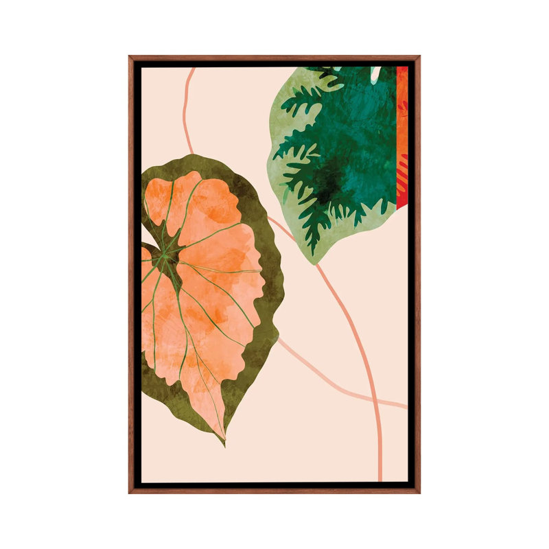 «Tropical Leaves I» par Ana Rut Bré - impression d'art graphique, H 26 po x l 18 po x 1,5 po, Toile classique avec cadre brun