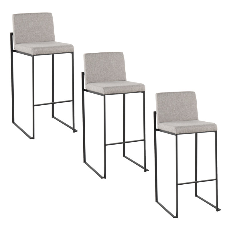 Tabouret de bar et de comptoir à dossier haut Brieon (ensemble de 3), Tissu gris / noir