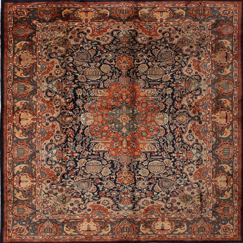 Tapis traditionnel rouge / brun Dare, Carré 4 pi