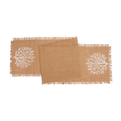 Nature Coral Fringed Woven Table Runner