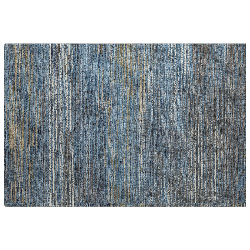 Premium Machine Washable Dream Shag Horizontal Bars Rug, Blue, 2'6" x 3'10"