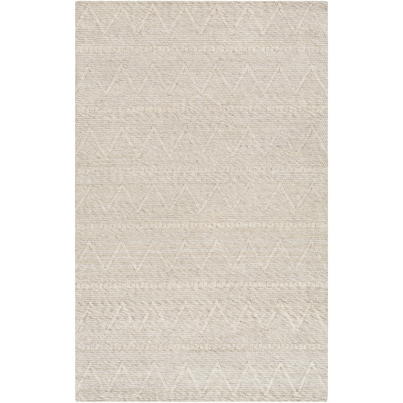 Rectangle Richt Chevron Polyester/Wool Area Rug in Ivory, Rectangle 5' x 7'6"