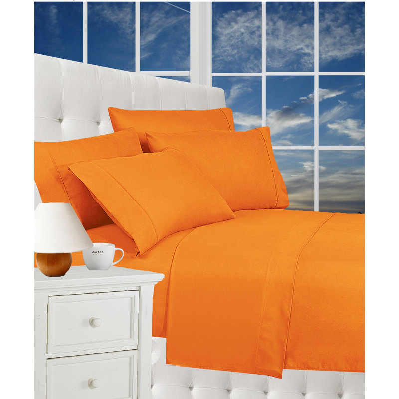 Microfiber Percale Sheet Set with Deep Pocket Fitted Sheet, Elite Orange, Full Sheet Set + 1 Fitted Sheet + 2 Pillowcases
