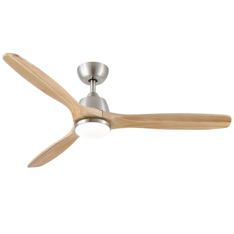 Farmhouse 52" 3 Blades LED Ceiling Fan With Lights, Brushed Nickel with Natural Wood Blades
