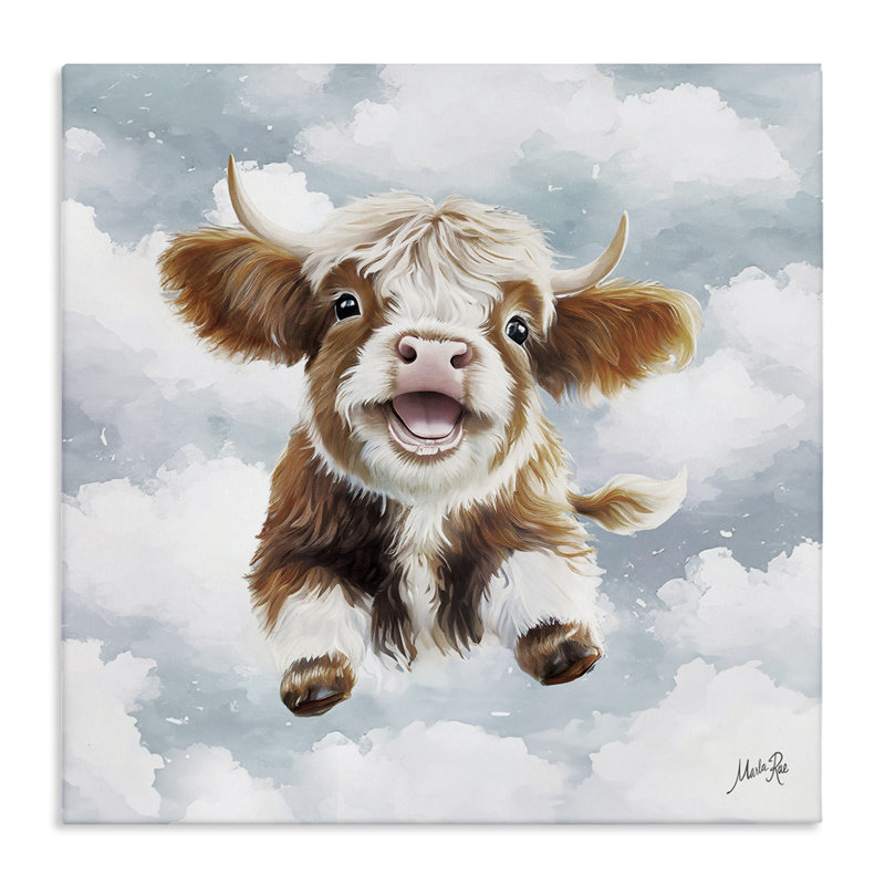 «Happy Cow Calf in Clouds», art mural sur toile, design par Marla Rae, H 36 po x l 36 po