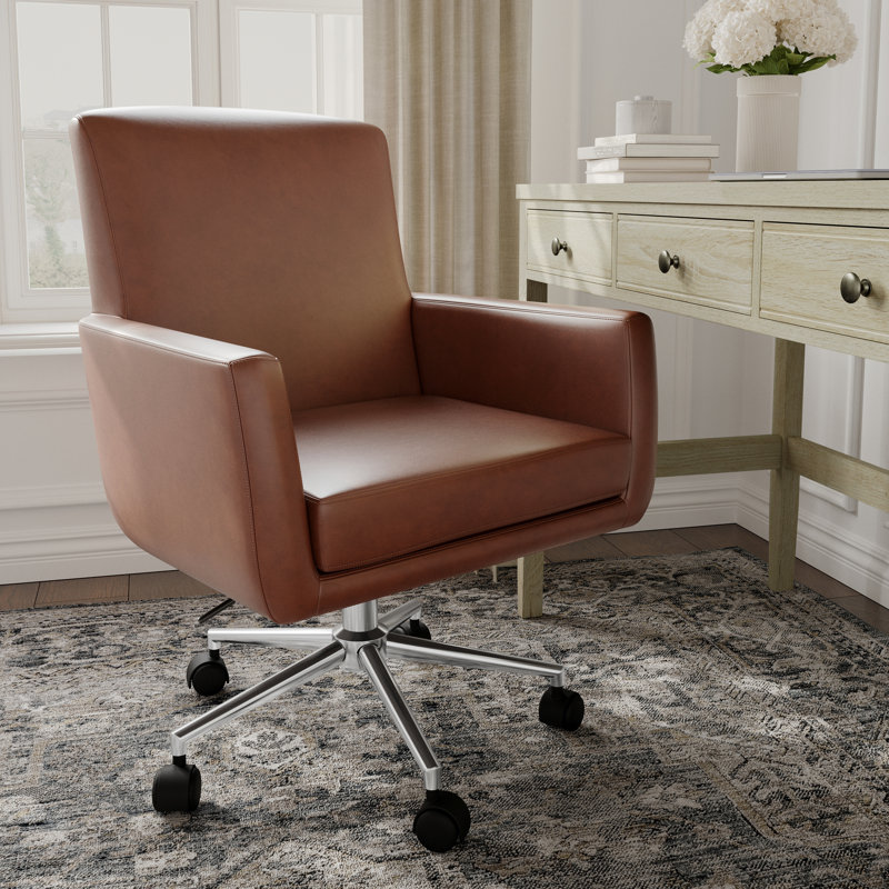 Martha Stewart Zaya Upholstered Swivel Office Chair With Padded Arms