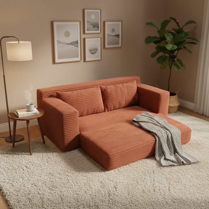 Convertible Sofa Bed with Plush Memory Foam & Sturdy Steel Frame - 2-in-1 Folding Loveseat, Corduroy Fabric, Zero Assembly for Home Office/Small Living Rooms