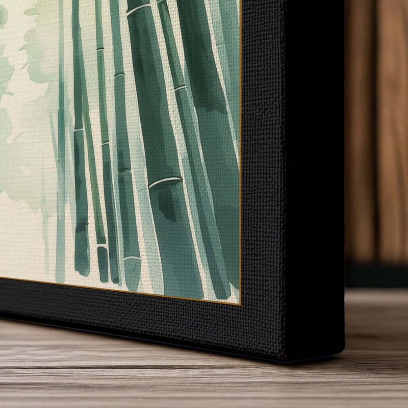 Bamboo Canopy Light Japandi - Wrapped Canvas, 36x24 - 91.4 x 61.0 cm, Black Border