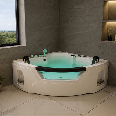 LED Modern 61'' x 61'' Corner Acrylic Bathtub with Faucet