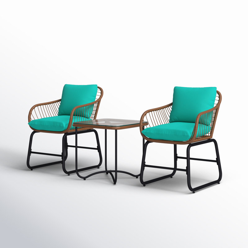 Artis Beachcrest Home? 3pcs Outdoor Bistro Set Patio Conversation Furniture Set W/ Cushions, Green