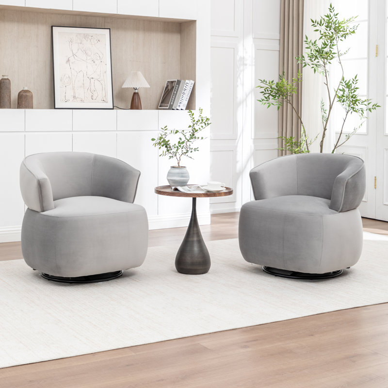 Olevide Swivel Barrel Chair, Gray Velvet